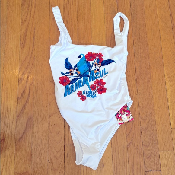 FARM RIO Parrot Graphic High Leg One Piece Swimsuit - Women’s Size Small - New - Picture 4 of 9